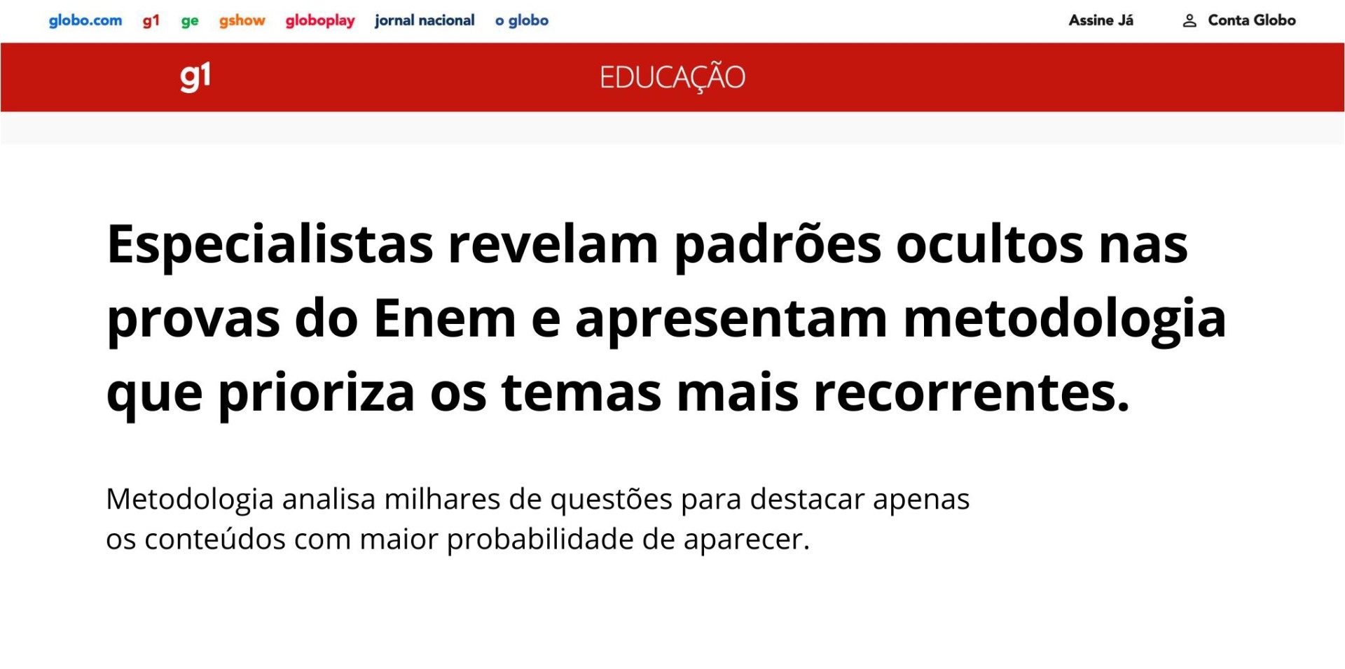 Reportagem g1 Educação sobre padrões ocultos do ENEM